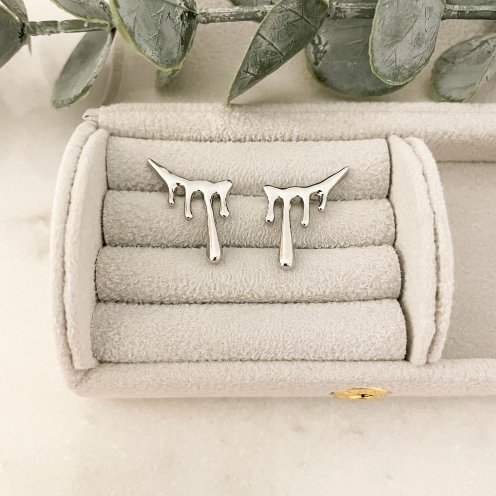 925 Sterling Silver Drip Earrings Dripping Studs Modern Geometric Earrings - Picture 4 of 4